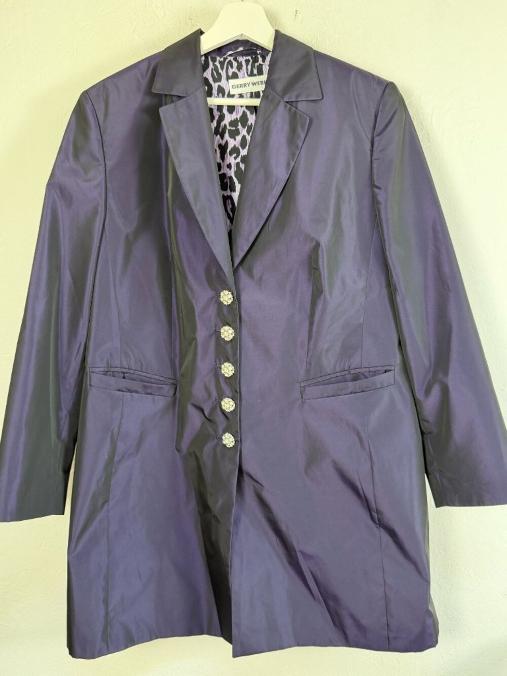Gerry Weber Womens Blazer Jacket Purple Leopard Lining Coat Rhinestone Button